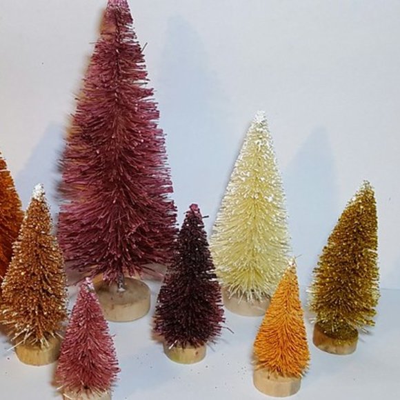 10pc Brown Amber Pumpkin RUSTIC Fall COUNTRY Mini Miniature Sisal Trees - Picture 4 of 4